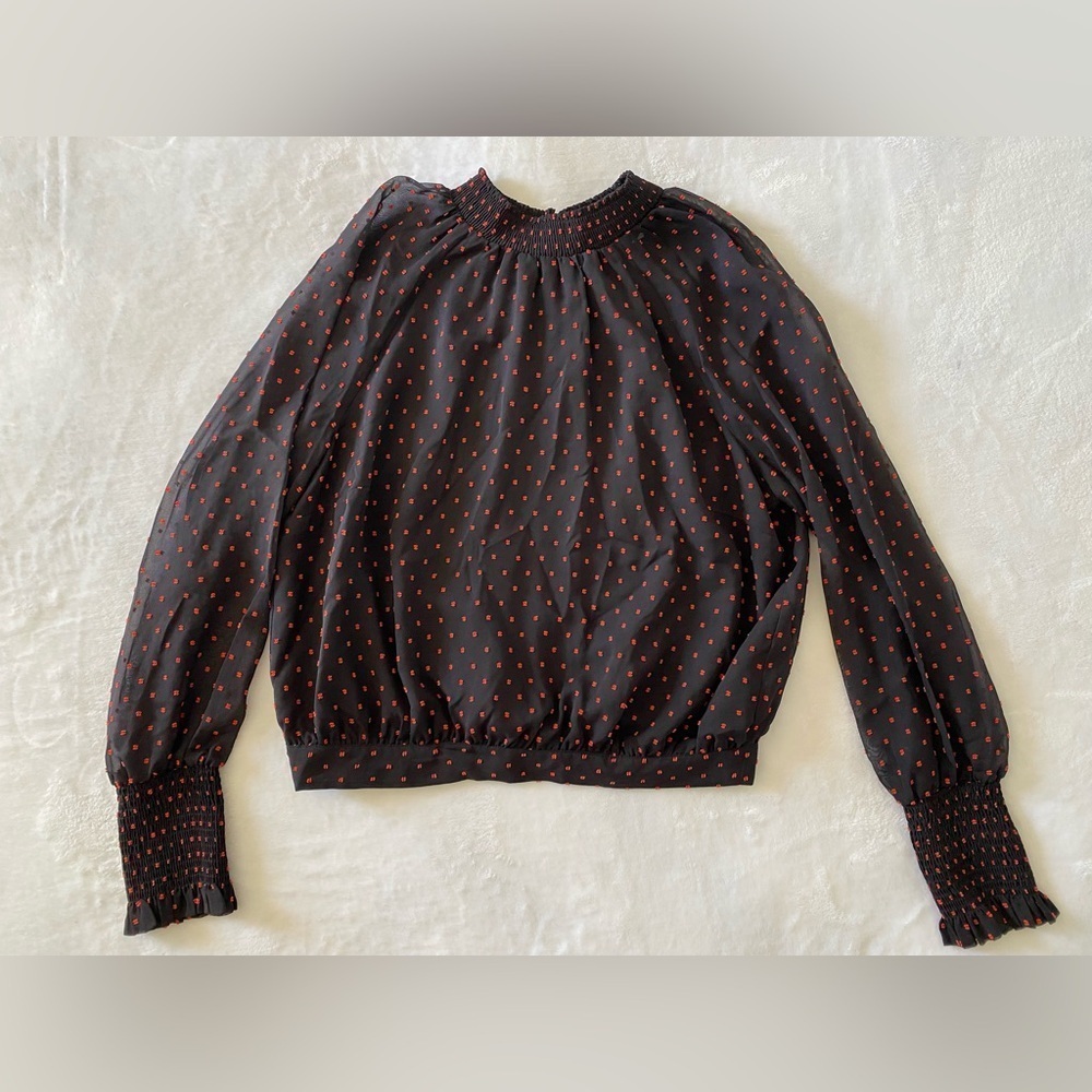 Bar III Black Mandarin Collar Cuffed Sleeve Blouse Size Large